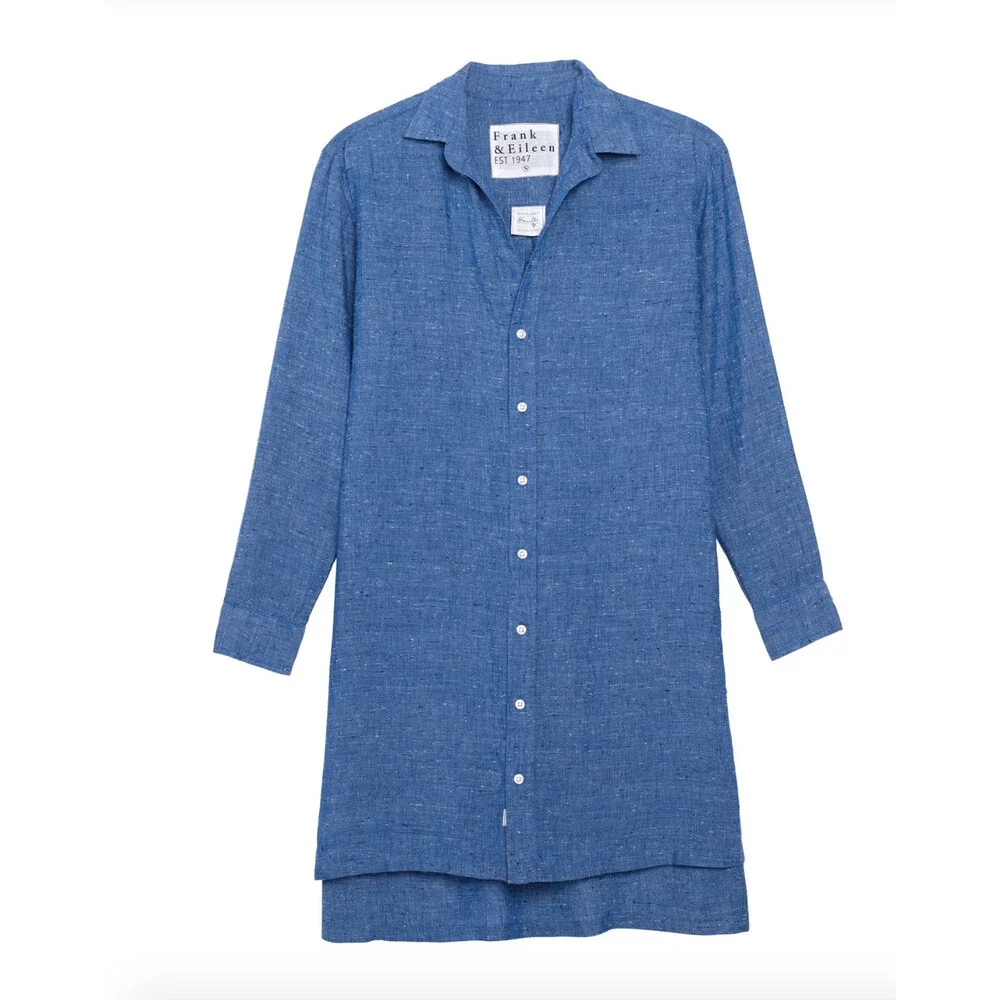 Frank & Eileen $258 Textured Blue Linen Hunter Shirt Dress - Size L - 0715NS